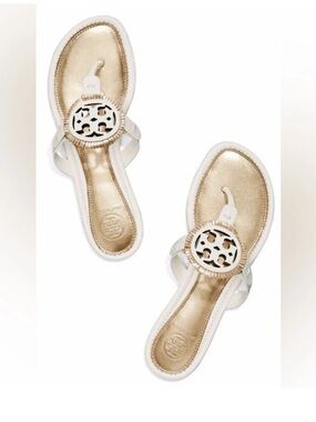 Tory Burch Fringe Miller Sandals in Bleach/Sparkle Gold Women’s Size 8.5